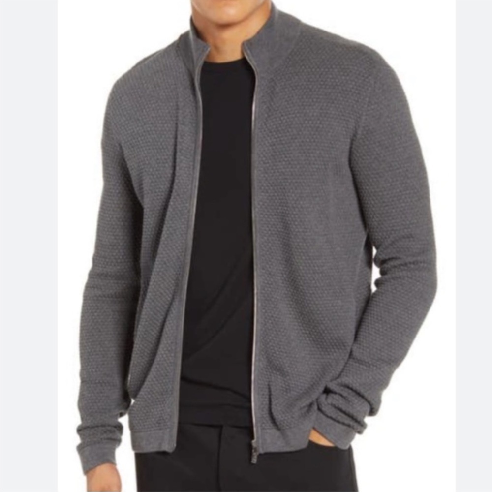 Theory Udeval Breach Slim Fit Zip Sweater Gray Waffle Thermal Size Large